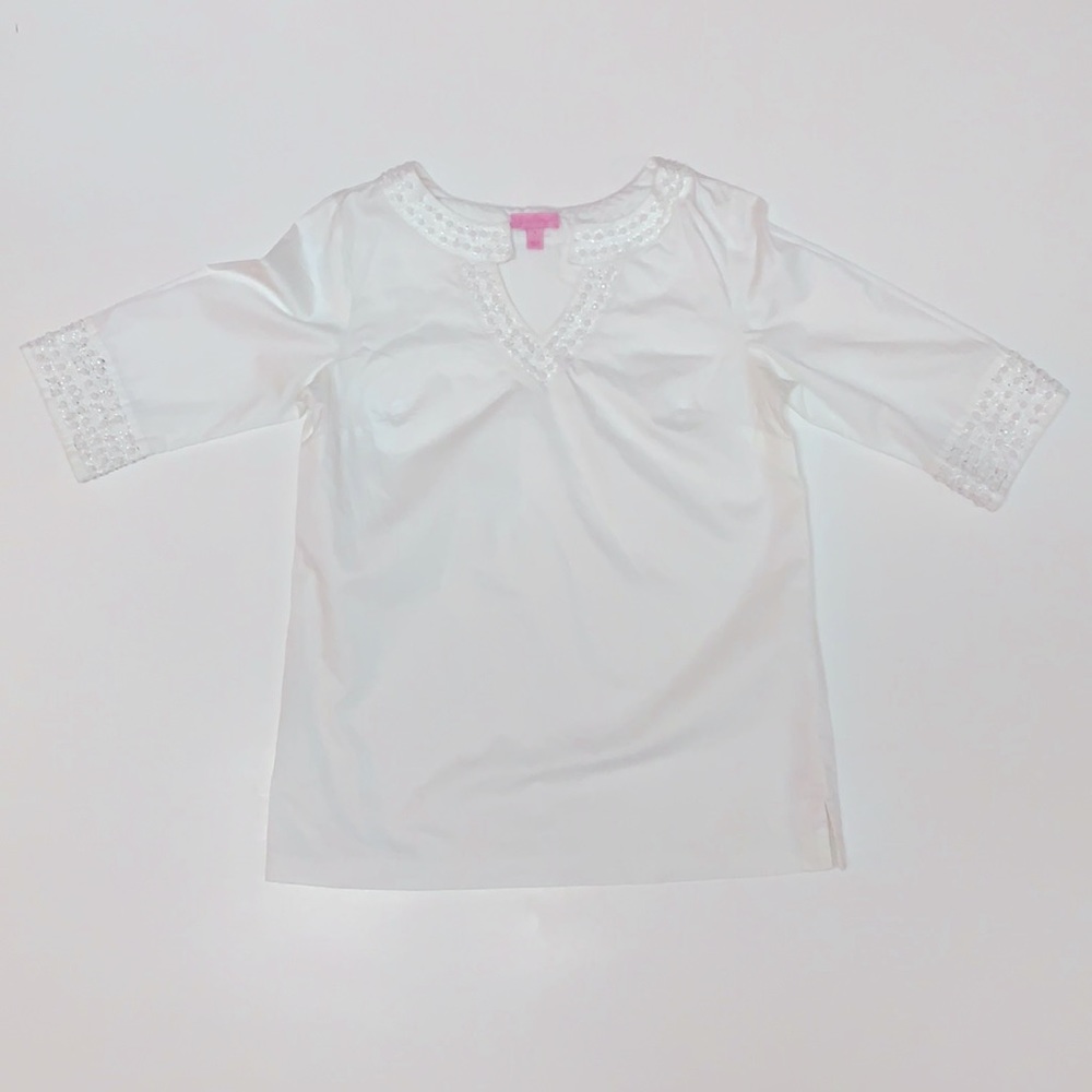 Lilly Pulitzer White Tunic with beading size 6